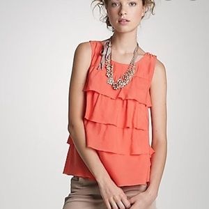 J. CREW Coral Silk Tiered Ruffled Top Size 0